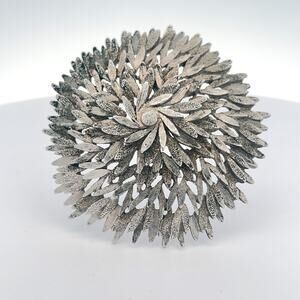Monet Textured Petal Silvertone Layered Brooch Pin